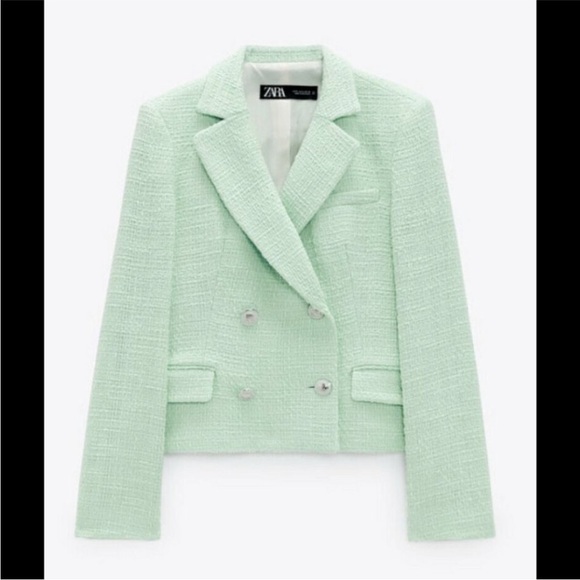 Zara Mint Green / Blue Tweed Blazer and Skort Set - Picture 8 of 9